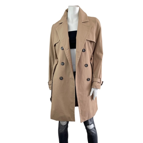 Double Breasted Belted Trench Coat Jacket Neutral Caramel Tan Spring - Picture 3 of 17